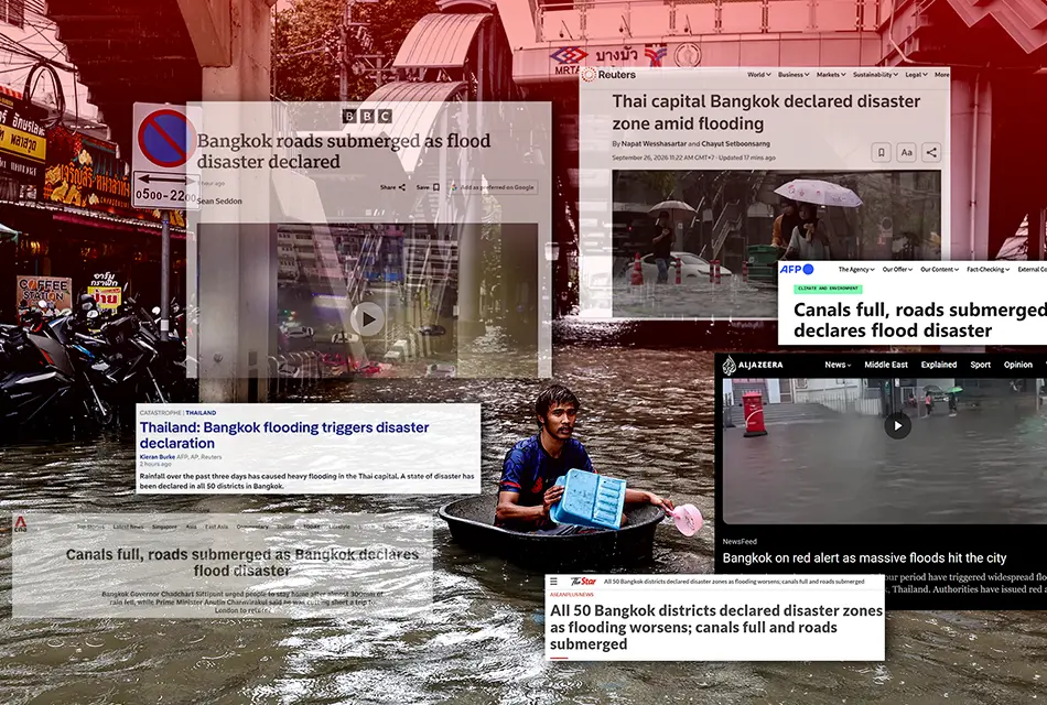 สื่อนอกรายงานข่าวน้ำท่วมกรุงเทพฯ “คลองล้นตลิ่ง-ถนนจมบาดาล” หลังฝนถล่มต่อเนื่อง 48 ชั่วโมง