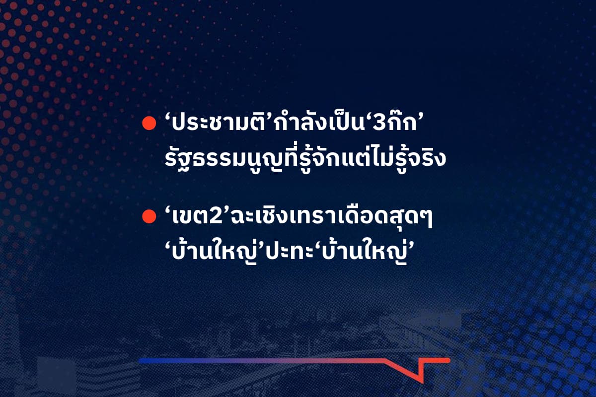 เรื่องมันมีอยู่ว่า ‘ประชามติ’กำลังเป็น‘3ก๊ก’ รัฐธรรมนูญที่รู้จักแต่ไม่รู้จริง , ‘เขต2’ฉะเชิงเทราเดือดสุดๆ ‘บ้านใหญ่’ปะทะ‘บ้านใหญ่’