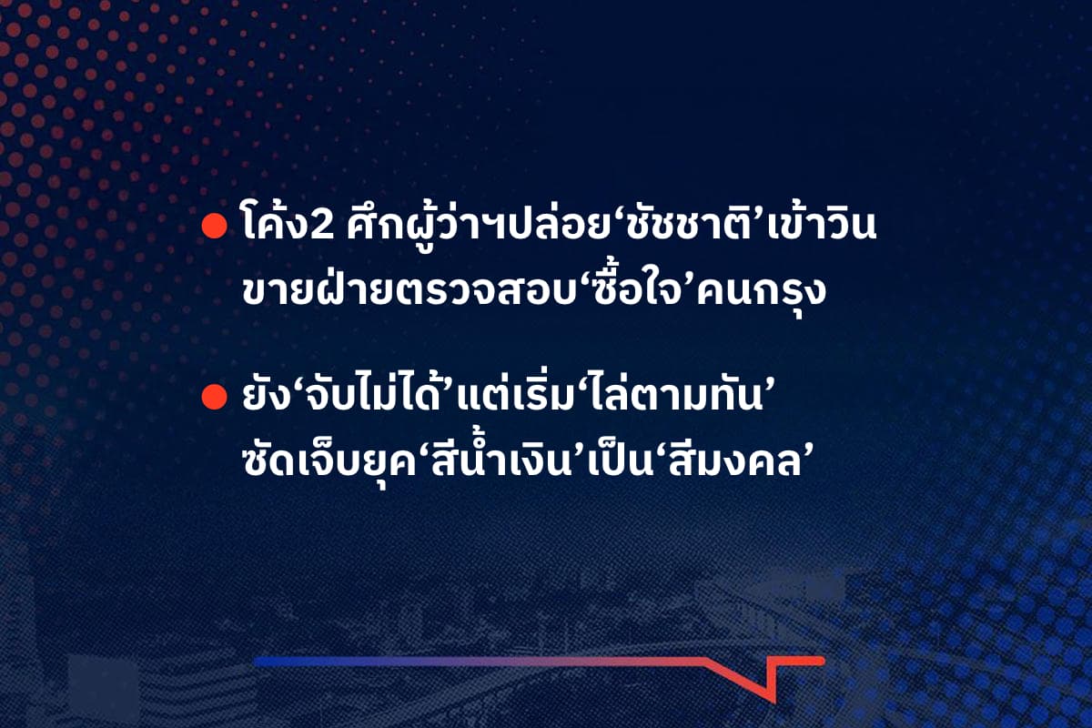 เรื่องมันมีอยู่ว่า  โค้ง2 ศึกผู้ว่าฯปล่อย‘ชัชชาติ’เข้าวิน ขายฝ่ายตรวจสอบ‘ซื้อใจ’คนกรุง , ยัง‘จับไม่ได้’แต่เริ่ม‘ไล่ตามทัน’ ซัดเจ็บยุค‘สีน้ำเงิน’เป็น‘สีมงคล’