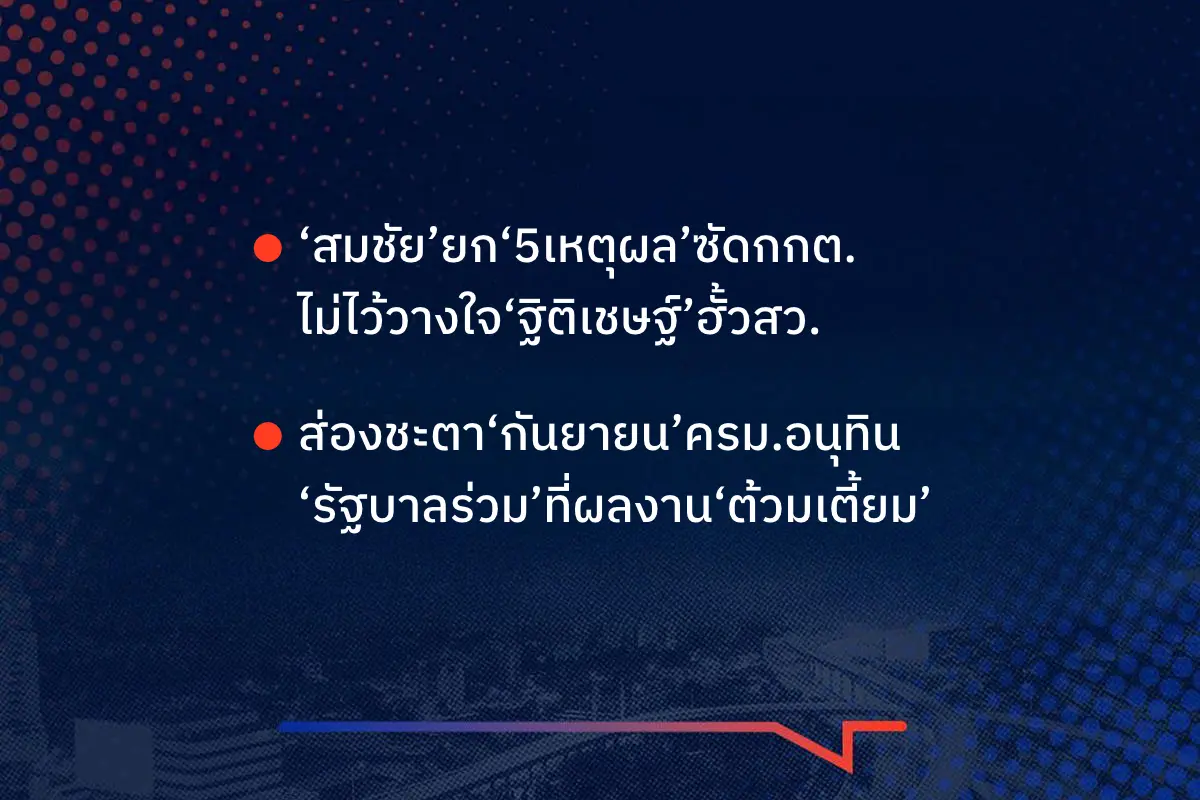 เรื่องมันมีอยู่ว่า ‘สมชัย’ยก‘5เหตุผล’ซัดกกต. ไม่ไว้วางใจ‘ฐิติเชษฐ์’ฮั้วสว. ส่องชะตา‘กันยายน’ครม.อนุทิน ‘รัฐบาลร่วม’ที่ผลงาน‘ต้วมเตี้ยม’