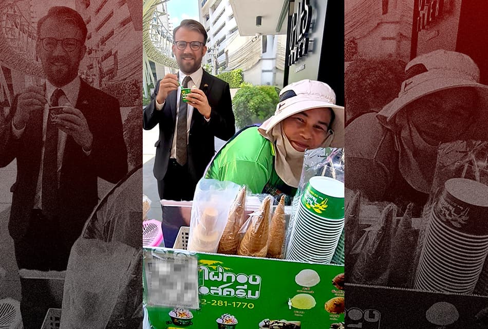 “ไอศกรีมไทยคือที่สุด” นักการทูตสวีเดนโชว์กินไอติมกะทิ การันตีเนื้อเนียน-เครื่องแน่น แถมราคาไม่แพง