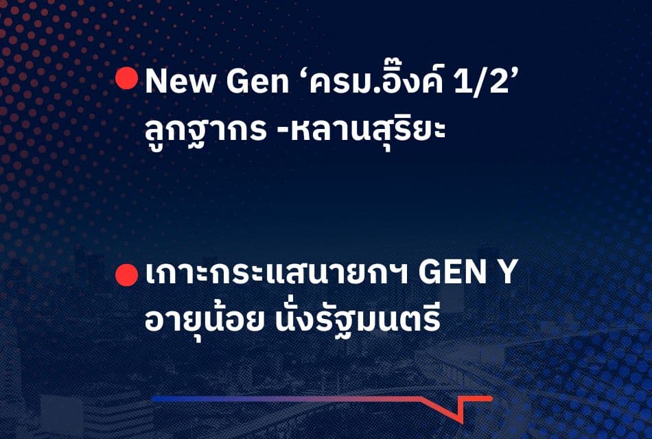 เรื่องมันมีอยู่ว่า <>New Gen ‘ครม.อิ๊งค์ 1/2’ ลูกฐากร -หลานสุริยะ <>เกาะกระแสนายกฯ GEN Y อายุน้อย นั่งรัฐมนตรี