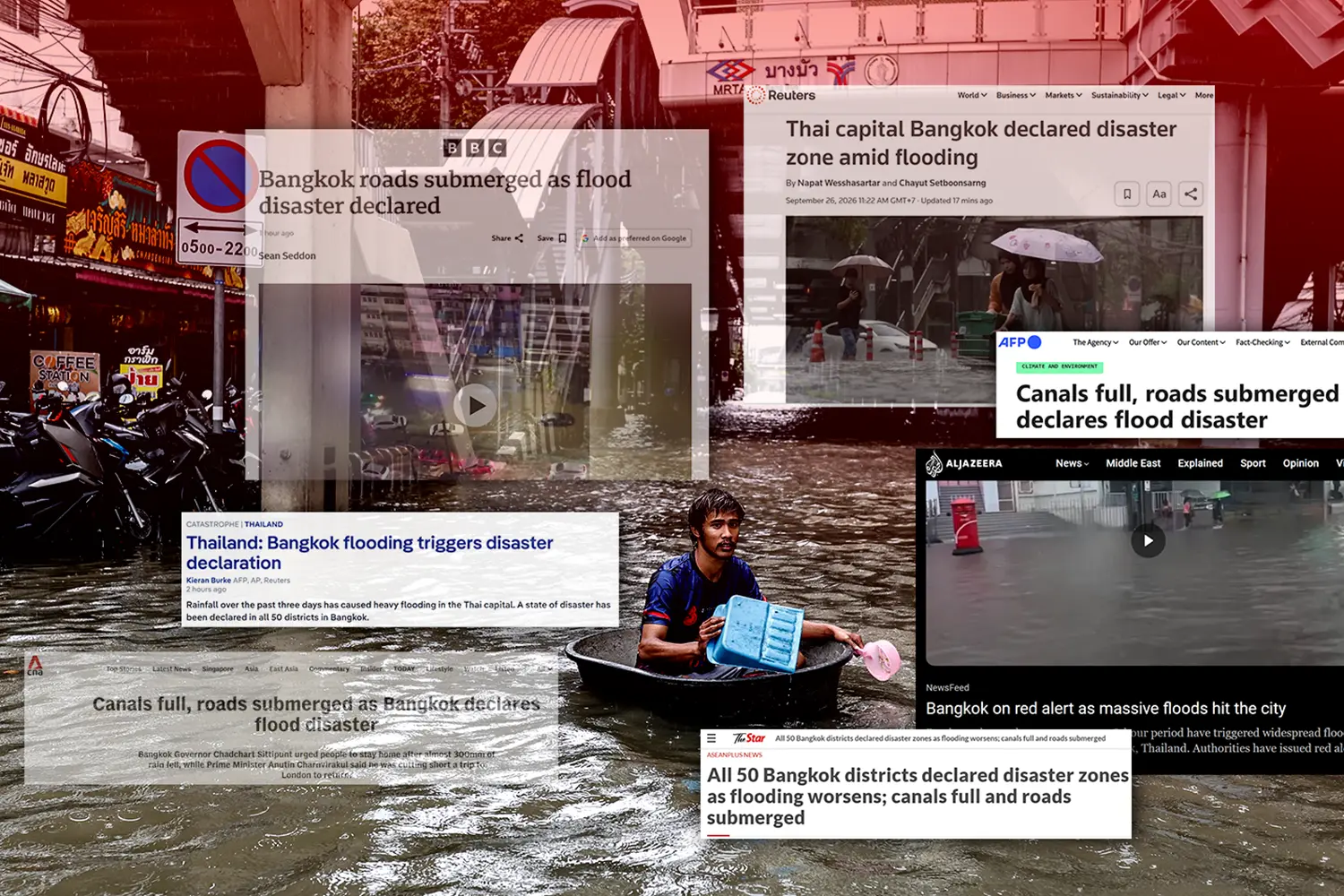 สื่อนอกรายงานข่าวน้ำท่วมกรุงเทพฯ “คลองล้นตลิ่ง-ถนนจมบาดาล” หลังฝนถล่มต่อเนื่อง 48 ชั่วโมง
