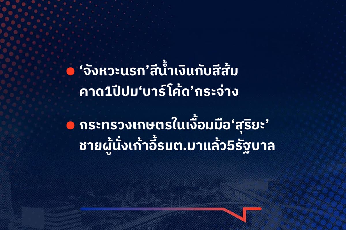 เรื่องมันมีอยู่ว่า ‘จังหวะนรก’สีน้ำเงินกับสีส้ม คาด1ปีปม‘บาร์โค้ด’กระจ่าง , กระทรวงเกษตรในเงื้อมมือ‘สุริยะ’ ชายผู้นั่งเก้าอี้รมต.มาแล้ว5รัฐบาล